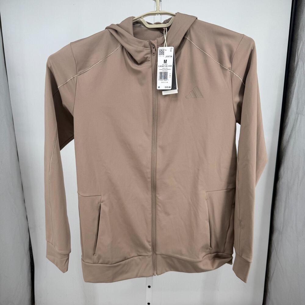 adidas Track Jacket Mens M Chalky Brown Full Zip Puremotion Hood JV9734